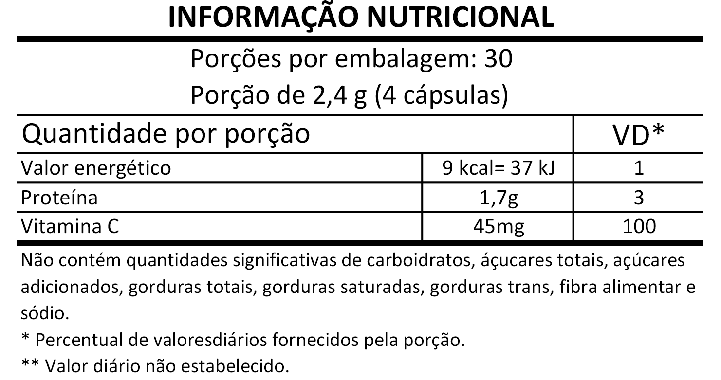 Informação Nutricional - ESPIRULINA E VITAMINA C